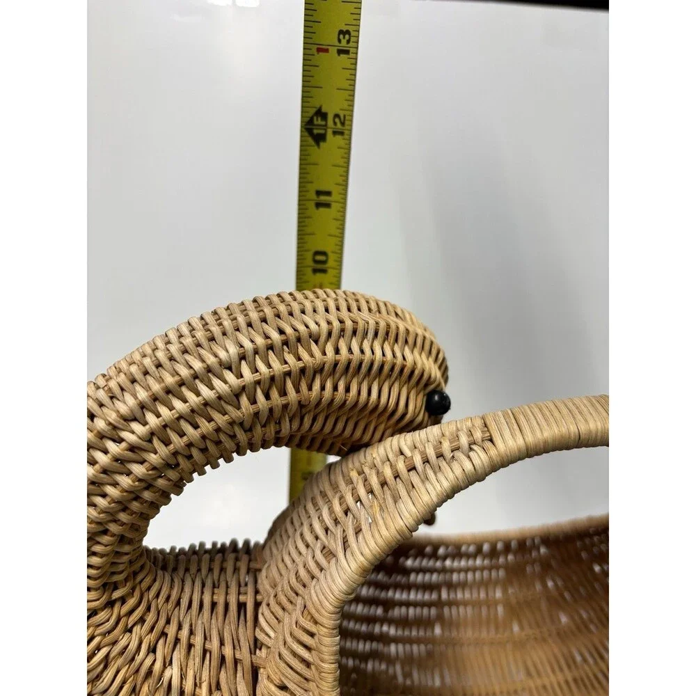 Vintage Wicker Rattan Swan Goose Basket Handwoven Bird Cottage Boho Decor